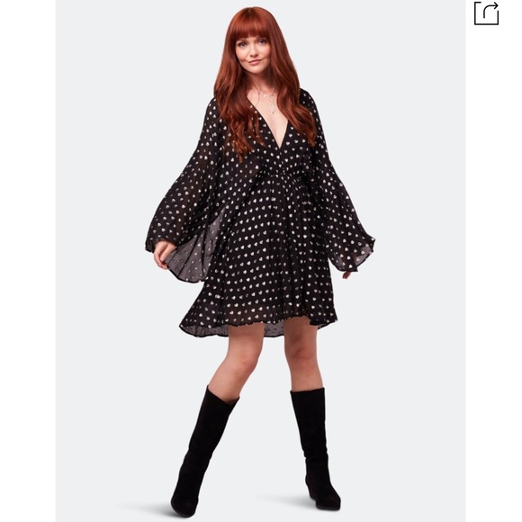 BAND OF GYPSIES BLACK METALLIC HEART MINI DRESS - Picture 6 of 11